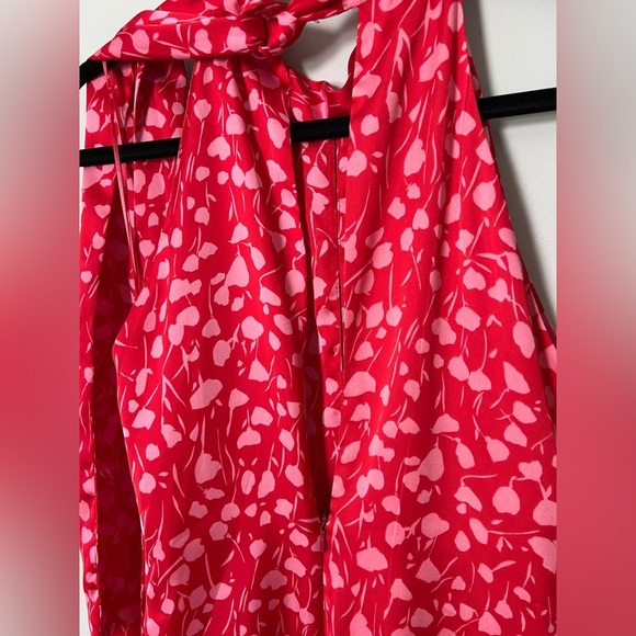 Zara Red Floral Satin Effect Halter Neck Tie Back midi dress - Picture 7 of 11